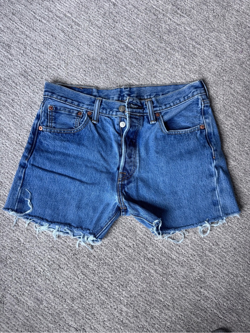 Levi's Medium Blue Raw-Hem Denim Shorts